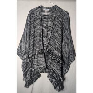 Libby Edelman womens Gray Fringe Shawl Sweater One Size Comfy Chic Cozy‎